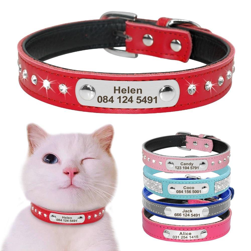 Leather Cat Collar Personalized with Nameplate Free Engraving